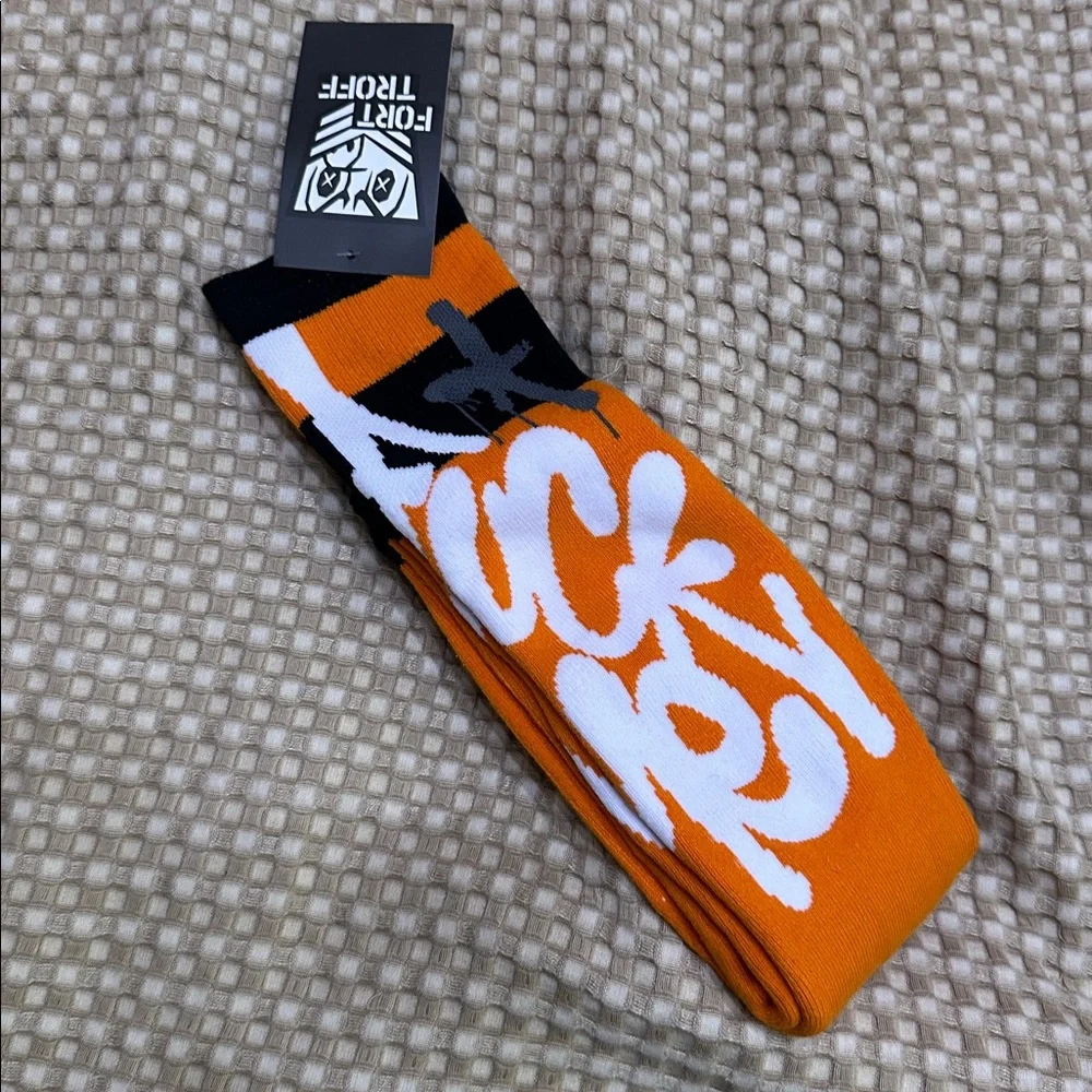 Fort Troff F*** Me Orange and Black Graphic Socks